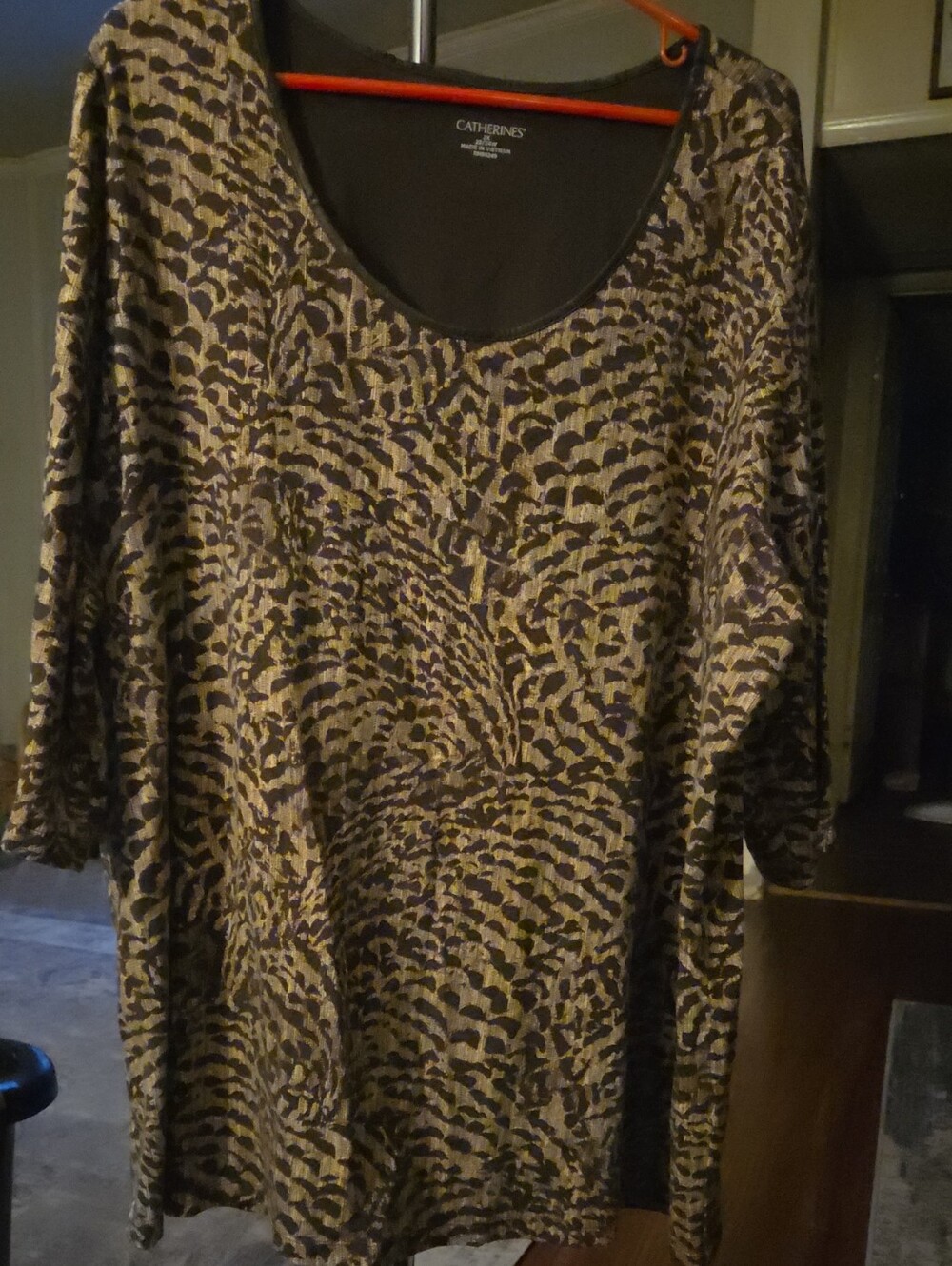 Catherines Taupe and Black Animal Print Scoop Neck Tunic